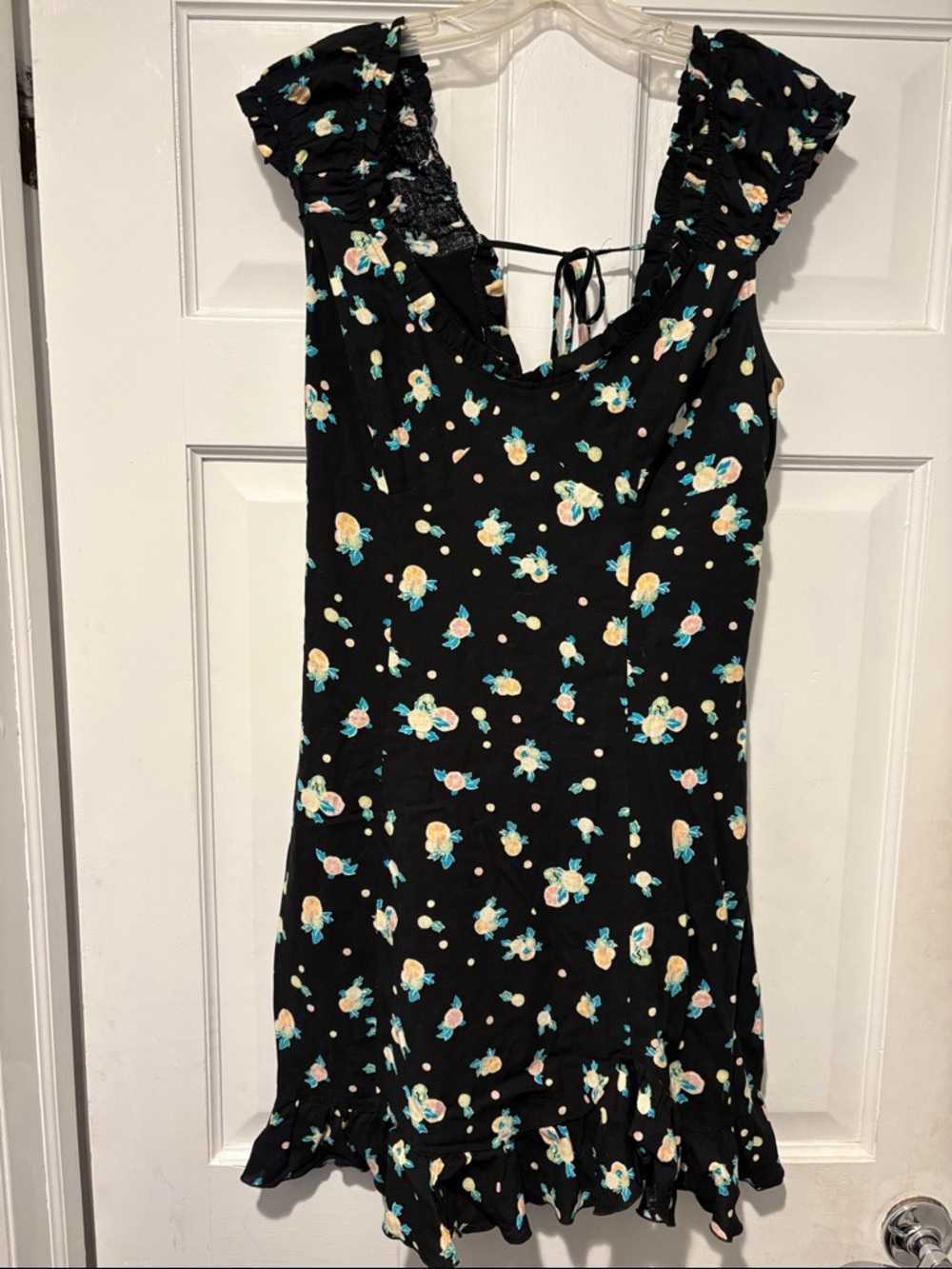 Free People Black Floral Mini Dress with Blue and Yellow Accents